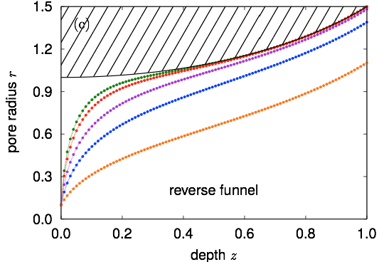 Pore filling reverse funnel